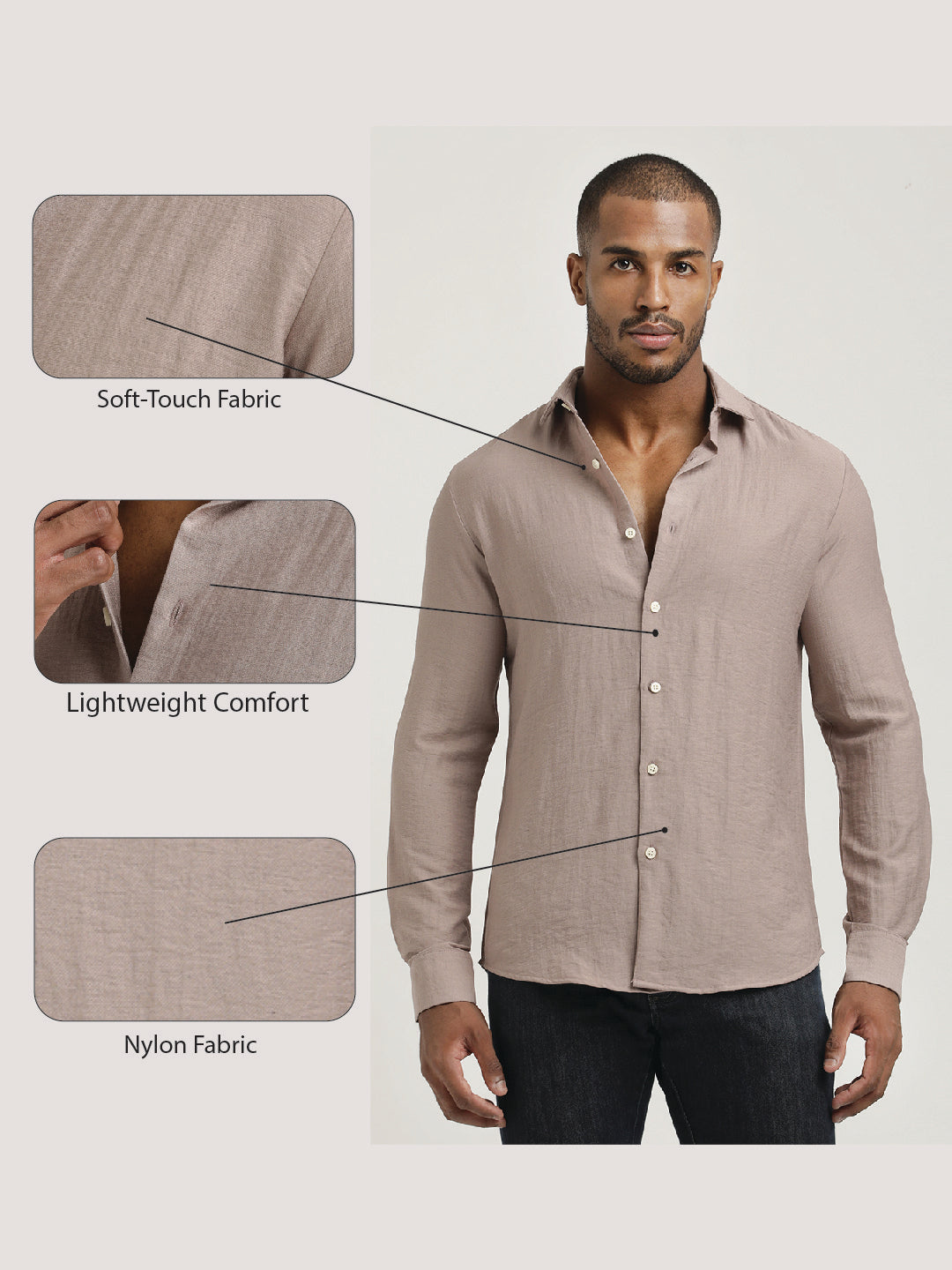 Slim Fit Nylon Shirt with Linen Look Grey