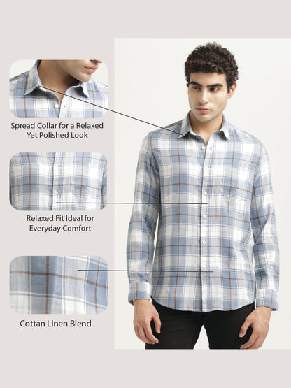 Checked Cotton-Linen Shirt Lt Blue