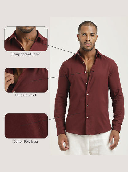 Slim Fit Cotton-Poly Lycra Blend Shirt Maroon