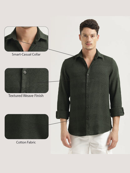 Textured Cotton Slim-Fit Shirt Green