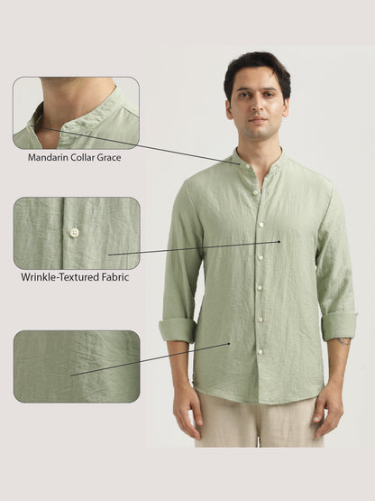 Mandarin Collar Nylon Shirt Green