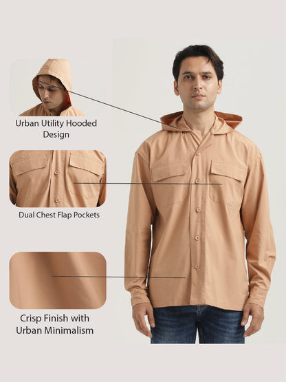 Double Pocket Drop Shoulder Shirt Peach