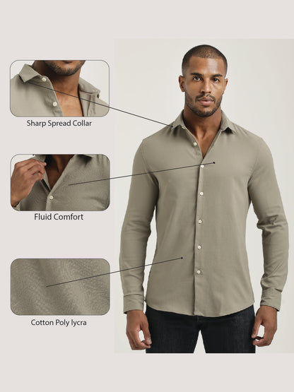 Slim Fit Cotton-Poly Lycra Blend Shirt Grey