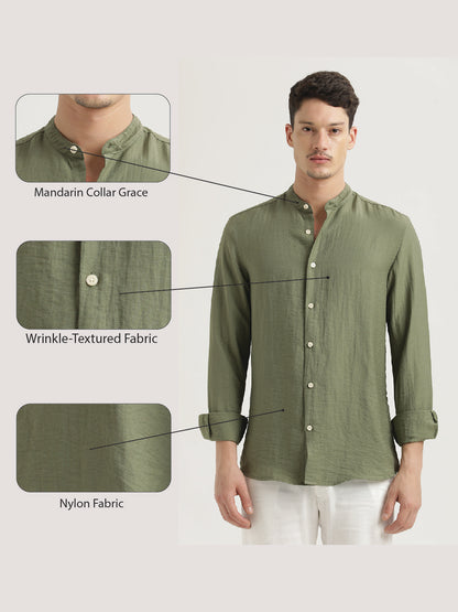 Mandarin Collar Nylon Shirt Olive