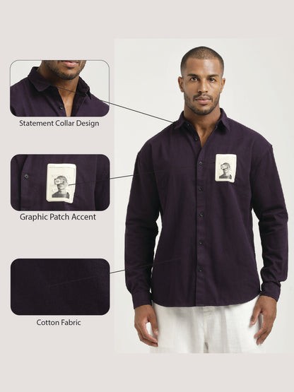 Slim Fit Cotton Shirt with Graphic Stickers Indigo