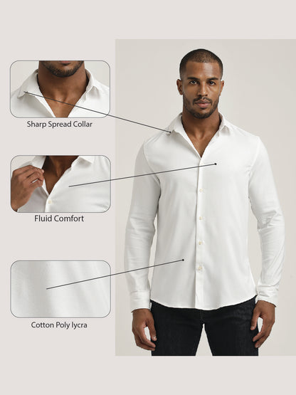 Slim Fit Cotton-Poly Lycra Blend Shirt White