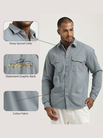 Casual Fit Cotton Shirt with Double Pockets Blue