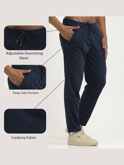 Corduroy Trousers with Multi Pockets Navy