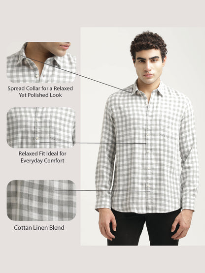 Checked Cotton-Linen Shirt Grey