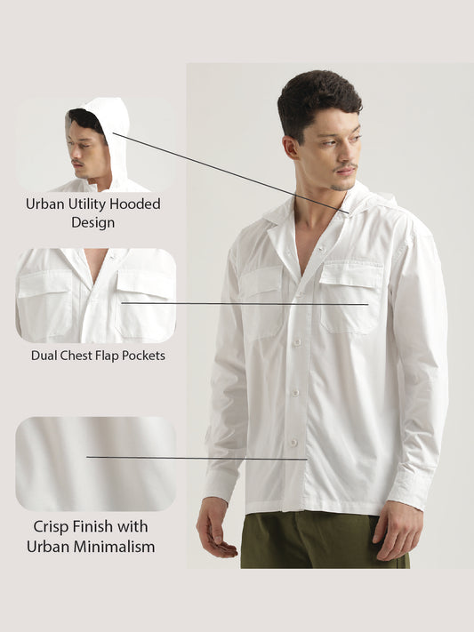 Double Pocket Drop Shoulder Shirt White