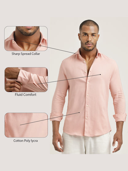 Slim Fit Cotton-Poly Lycra Blend Shirt Pink
