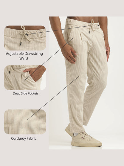 Corduroy Trousers with Multi Pockets Cream