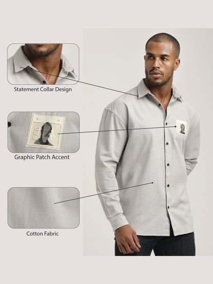 Slim Fit Cotton Shirt with Graphic Stickers Off White