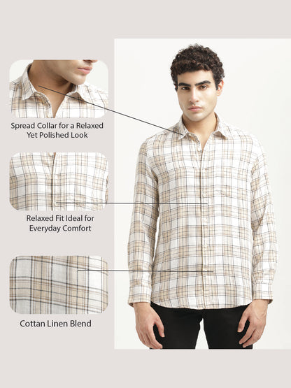 Checked Cotton-Linen Shirt Cream