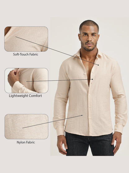 Slim Fit Nylon Shirt with Linen Look Peach