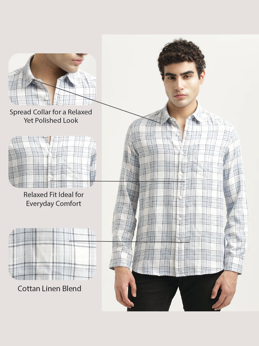 Checked Cotton-Linen Shirt Sky Blue