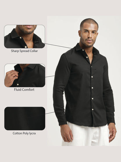 Slim Fit Cotton-Poly Lycra Blend Shirt Black