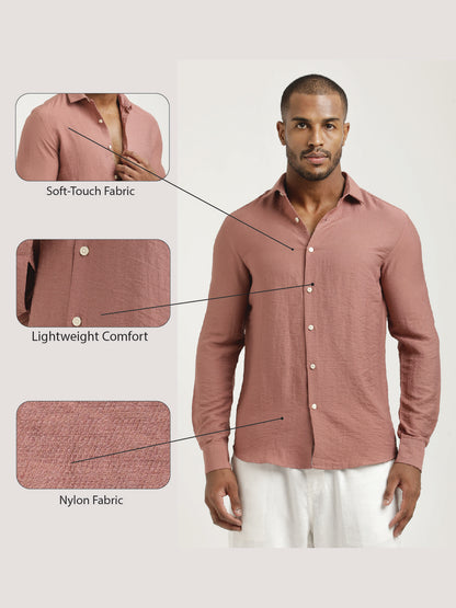 Slim Fit Nylon Shirt with Linen Look Pink