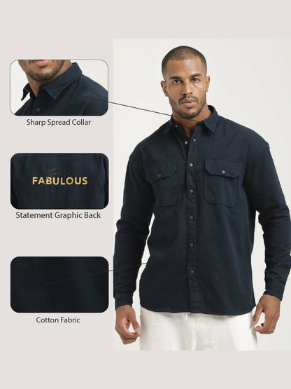 Casual Fit Cotton Shirt with Double Pockets Navy