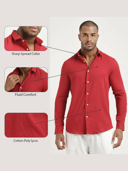 Slim Fit Cotton-Poly Lycra Blend Shirt Red