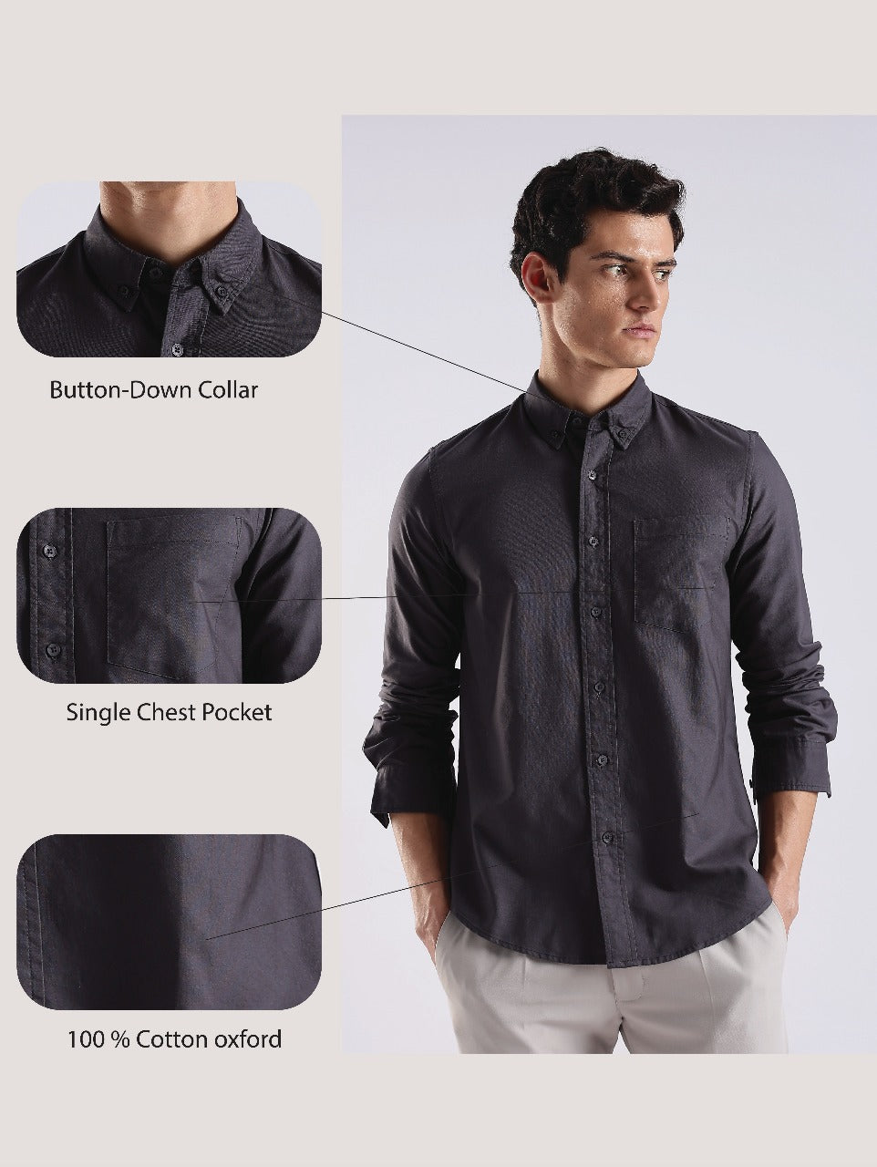 100% Cotton Oxford Solid Shirt Dk Grey