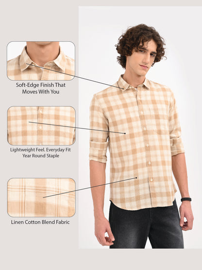 Linen Check Shirt Beige