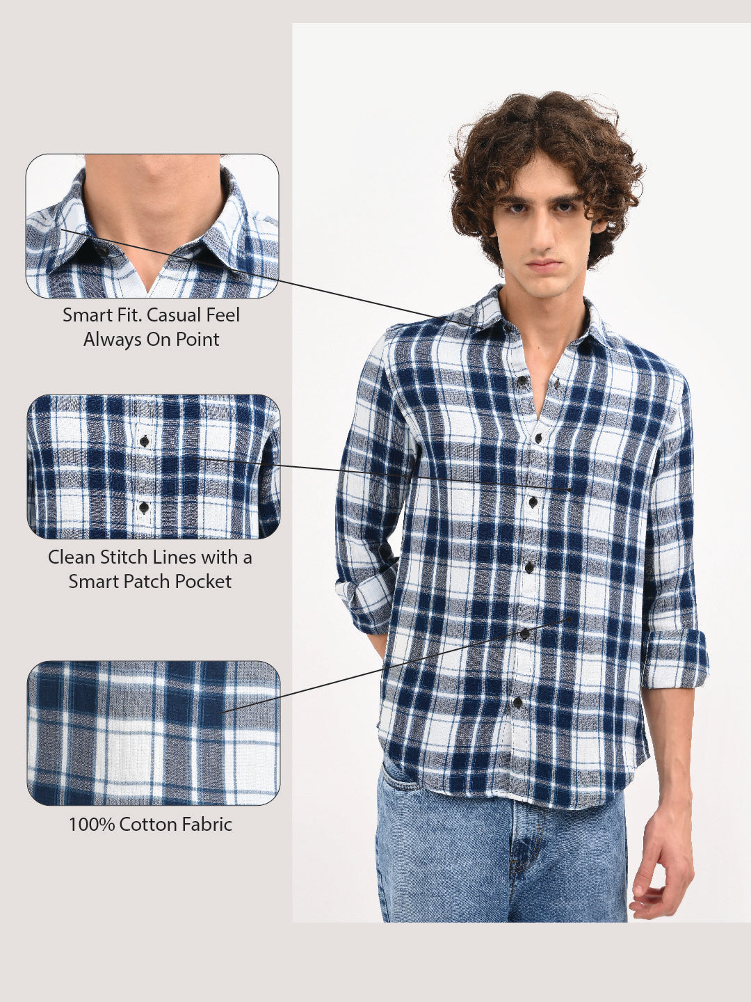 Textured Dobby Check Shirt Blue