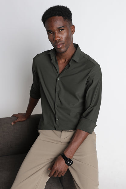 Premium Knitted Slim Fit Casual Shirt Green