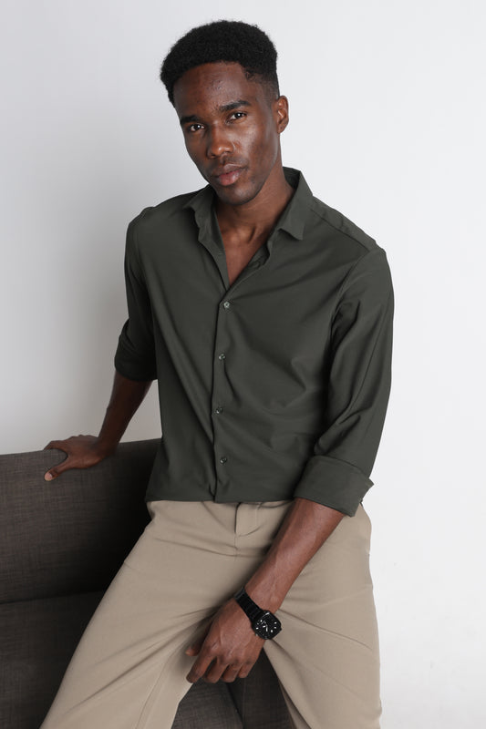 Premium Knitted Slim Fit Casual Shirt Green