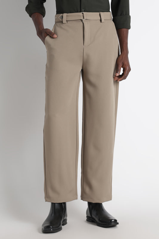Modern Casual Trousers with Belt Detail Olive