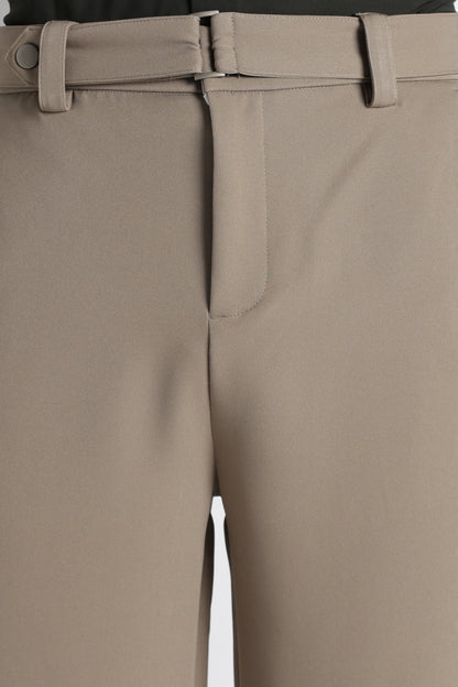 Modern Casual Trousers with Belt Detail Olive