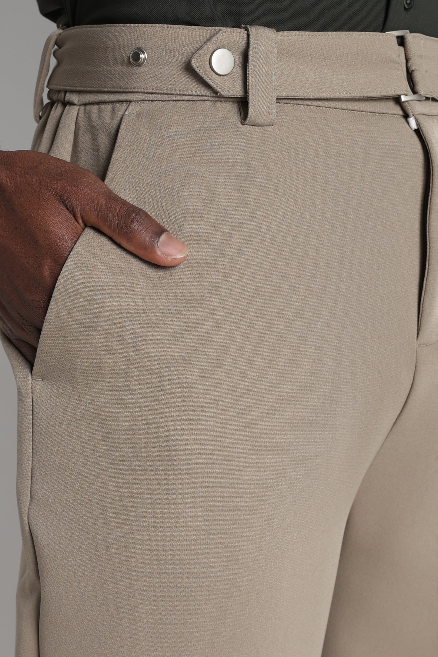 Modern Casual Trousers with Belt Detail Olive