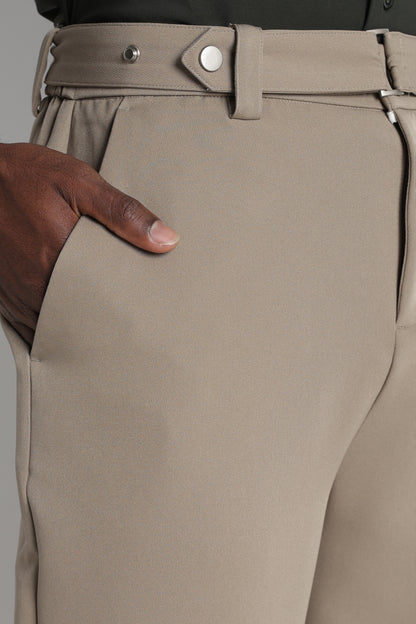 Modern Casual Trousers with Belt Detail Olive