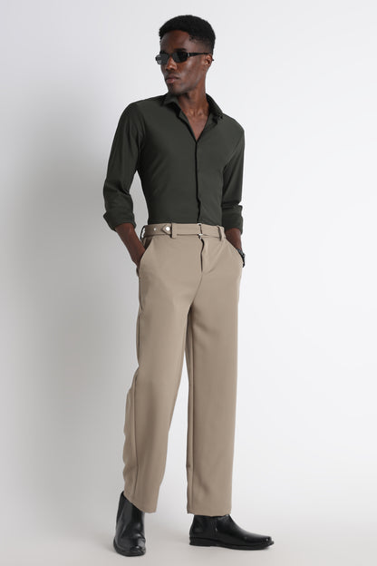 Modern Casual Trousers with Belt Detail Olive