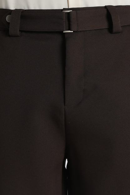 Modern Casual Trousers with Belt Detail Dk Brown