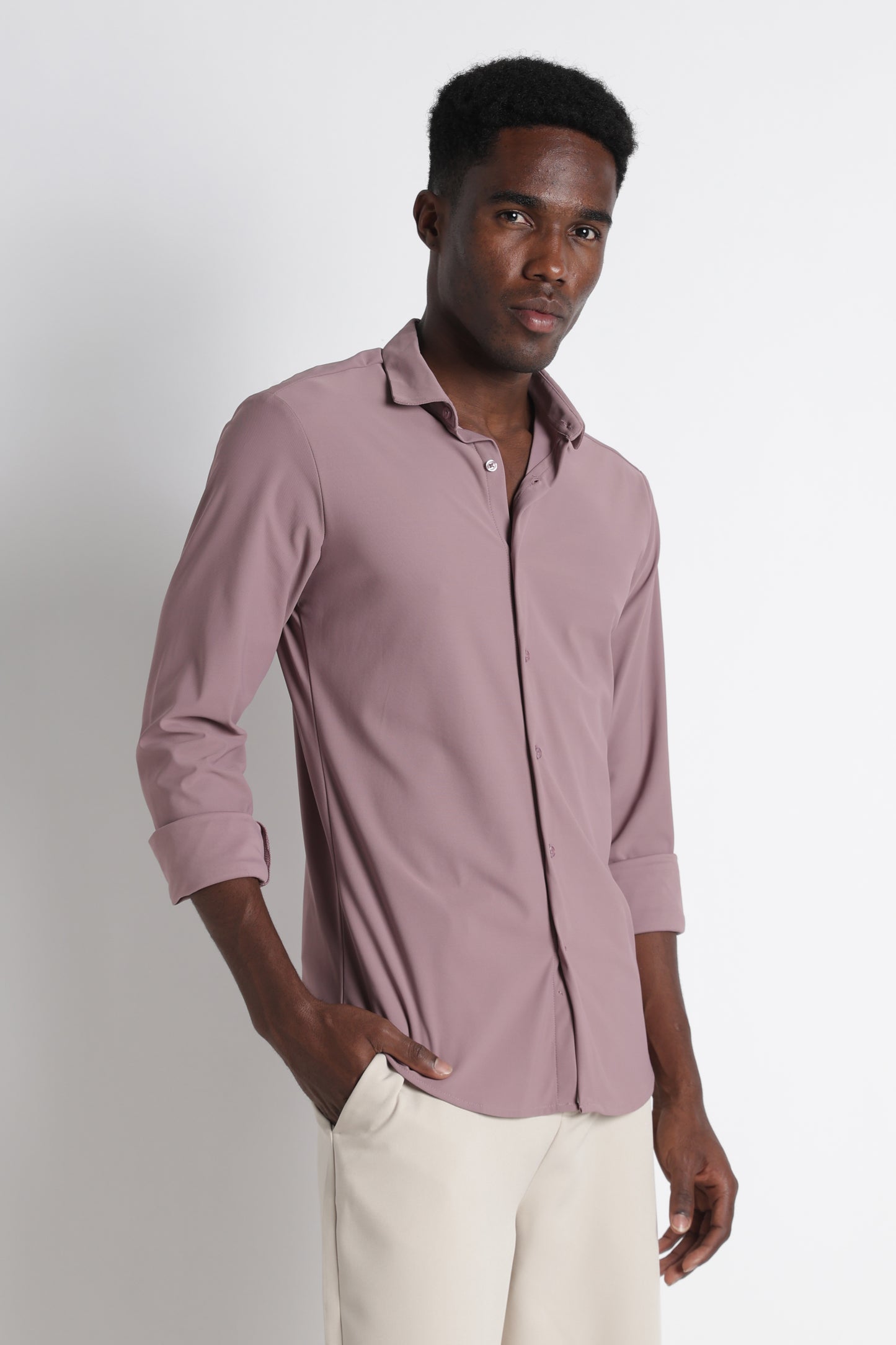 Premium Knitted Slim Fit Casual Shirt Pink