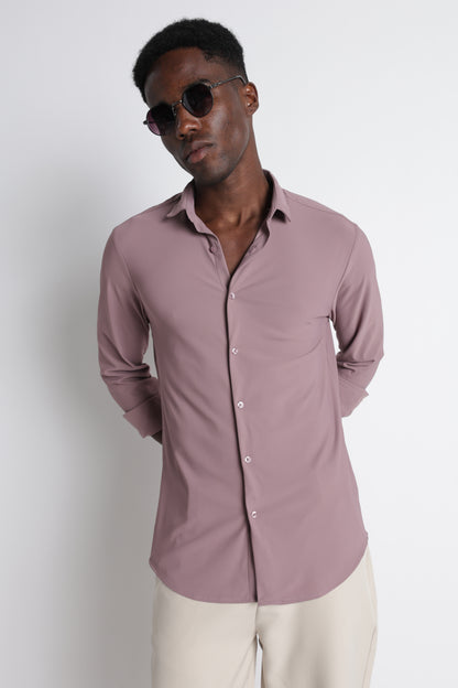 Premium Knitted Slim Fit Casual Shirt Pink
