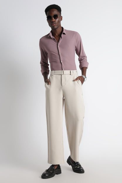 Modern Casual Trousers with Belt Detail Cream