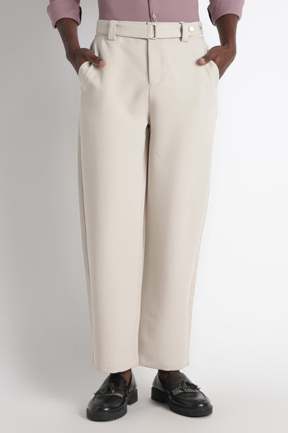 Modern Casual Trousers with Belt Detail Cream