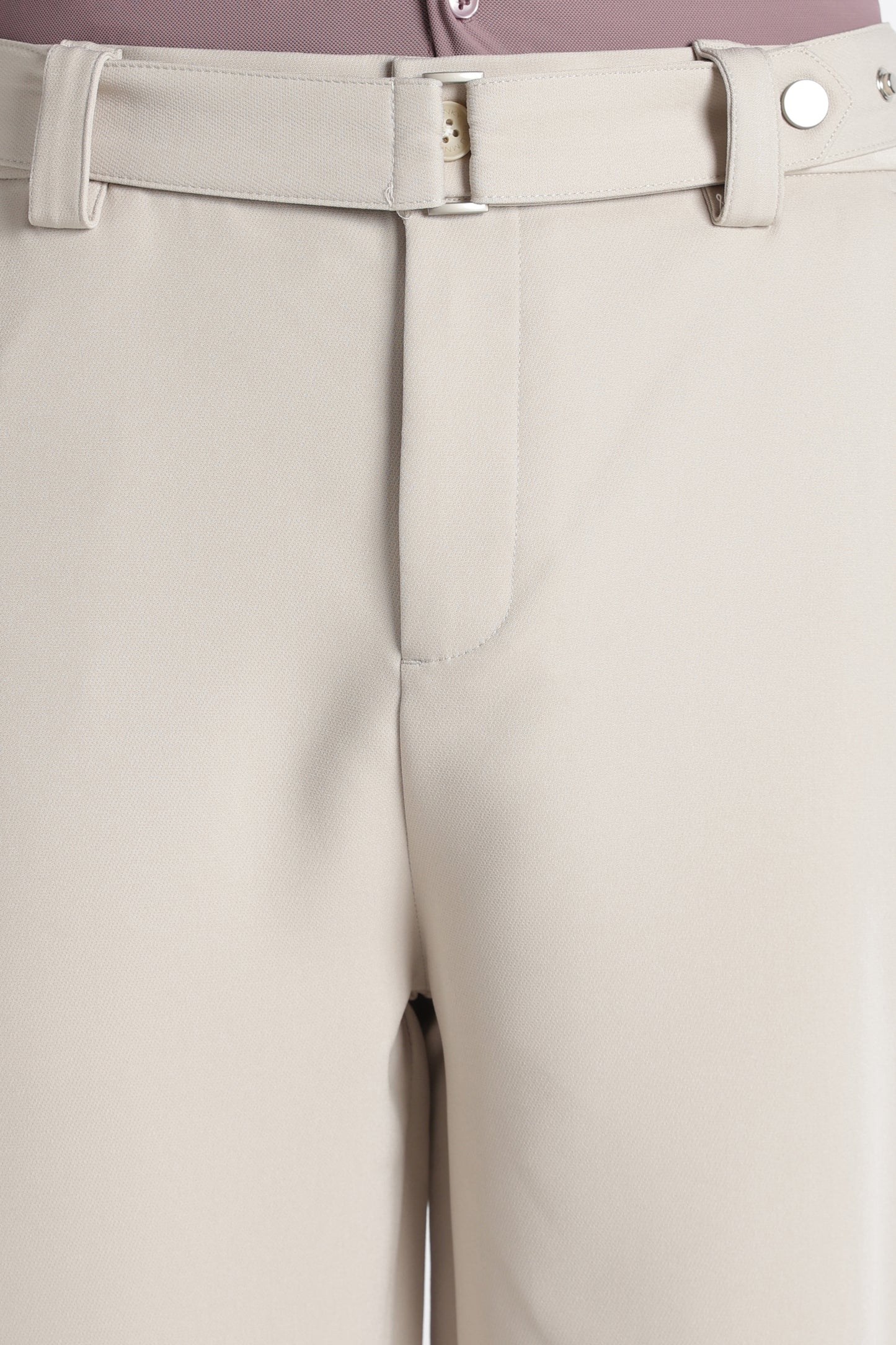 Modern Casual Trousers with Belt Detail Cream