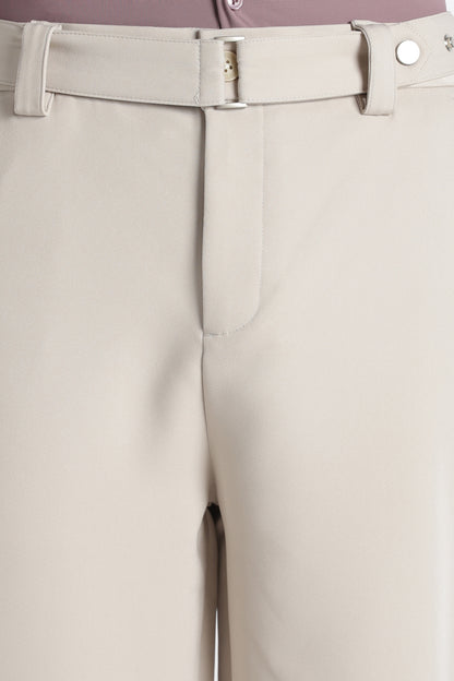 Modern Casual Trousers with Belt Detail Cream