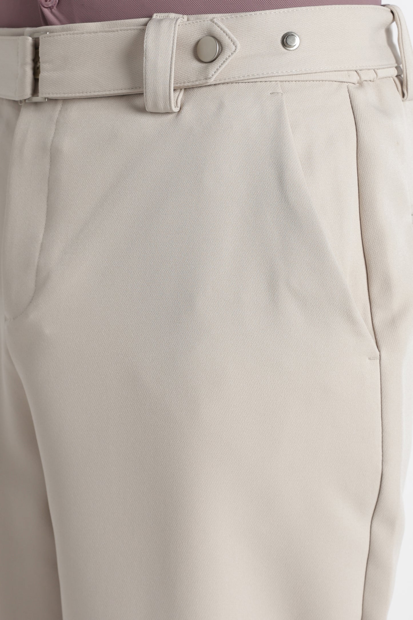 Modern Casual Trousers with Belt Detail Cream