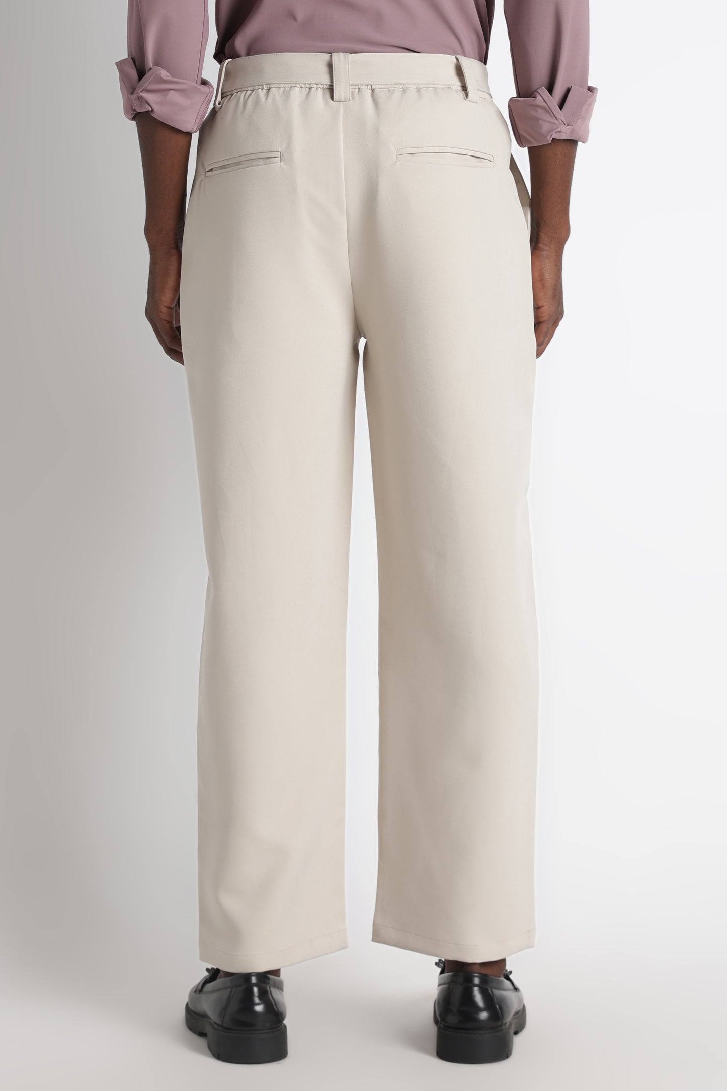 Modern Casual Trousers with Belt Detail Cream