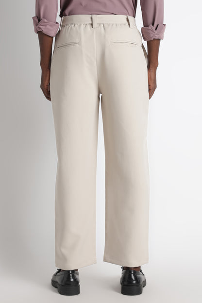 Modern Casual Trousers with Belt Detail Cream