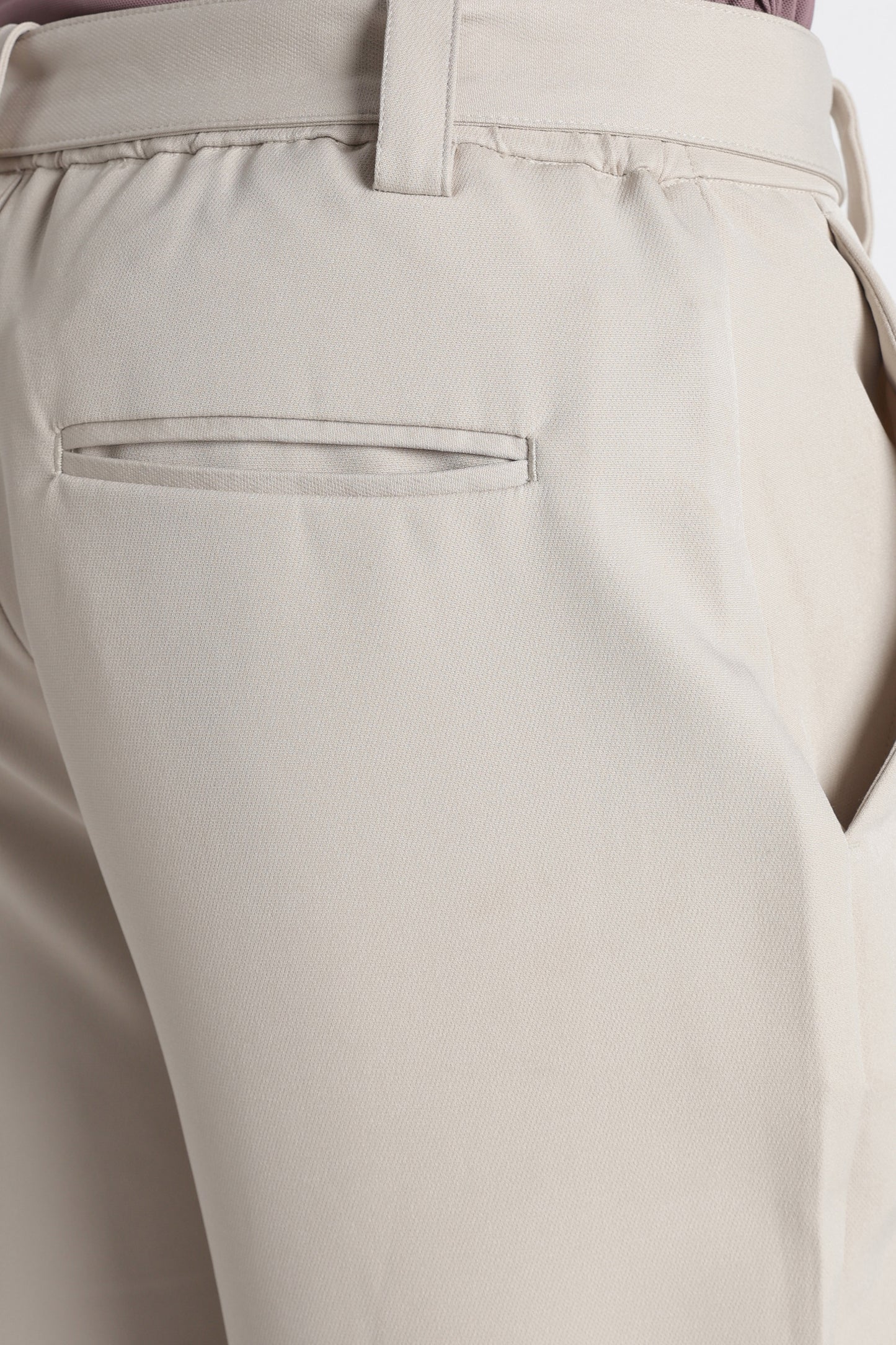 Modern Casual Trousers with Belt Detail Cream