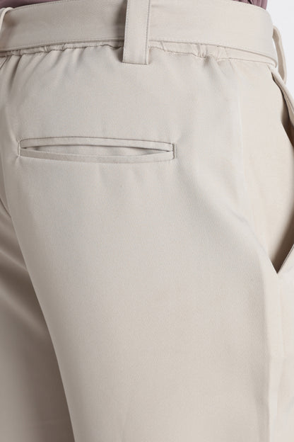 Modern Casual Trousers with Belt Detail Cream