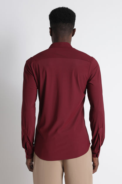 Premium Knitted Slim Fit Casual Shirt Maroon