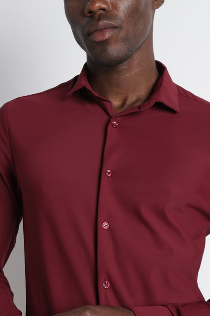 Premium Knitted Slim Fit Casual Shirt Maroon