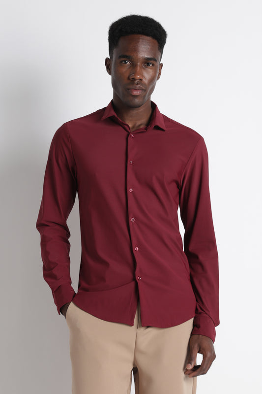 Premium Knitted Slim Fit Casual Shirt Maroon