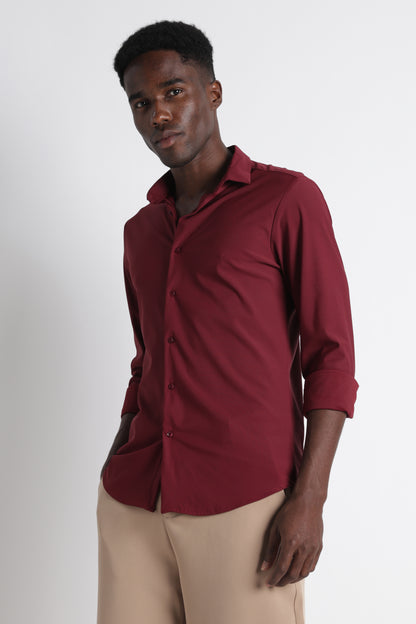 Premium Knitted Slim Fit Casual Shirt Maroon